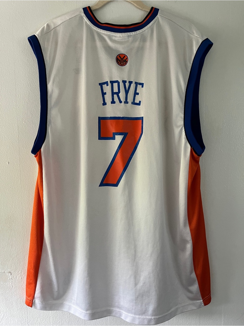 Vintage Reebok White & Orange New York Knicks Channing Frye #7 Jersey